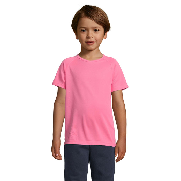 Tshirt enfant respirant publicitaire polyester 140g - SPORTY rose fluo 2